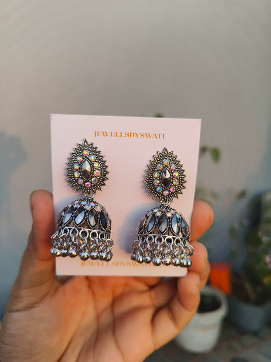 Combo of 5 Oxidized Silver Jhumka Earrings Set |