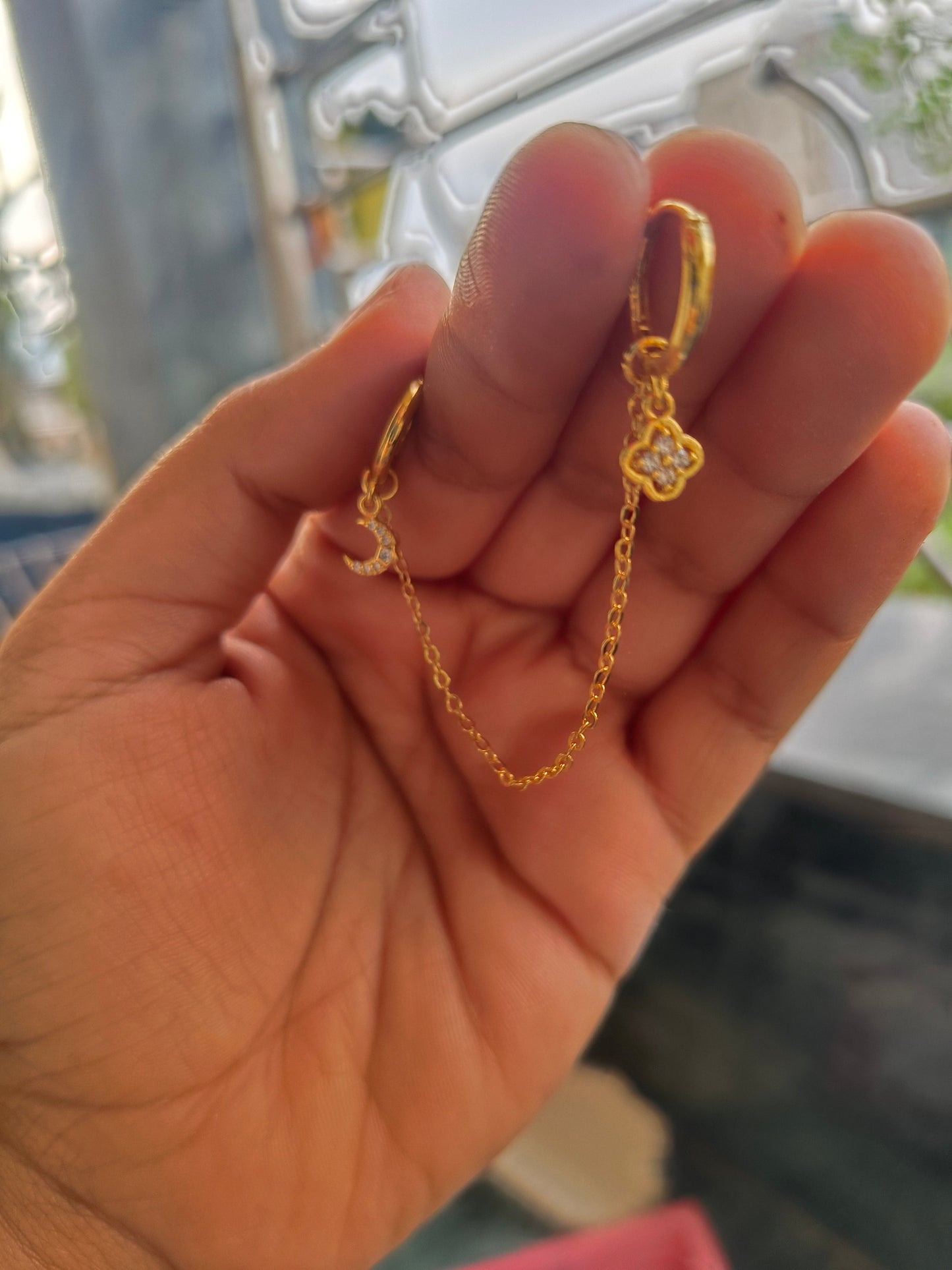 Moon & Flower Stack Chain hoops |EC 16