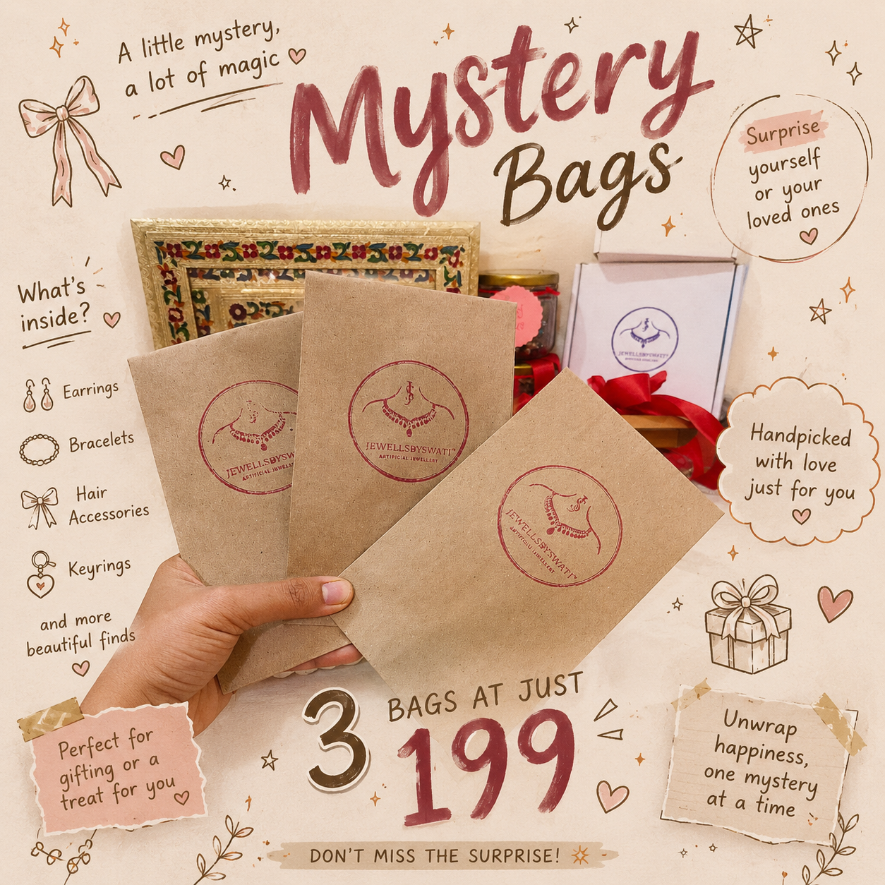 ✨ 3 Mystery Bags – Surprise Accessories Combo ✨