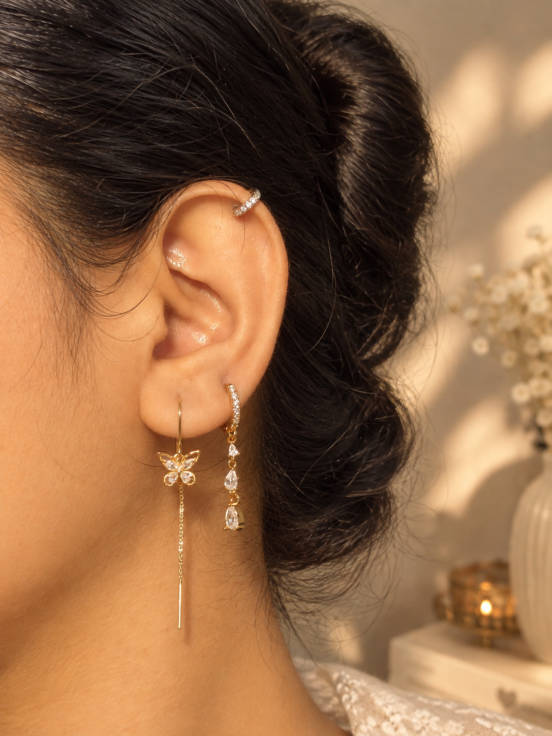 Butterfly Threader Earrings (Rose Gold)