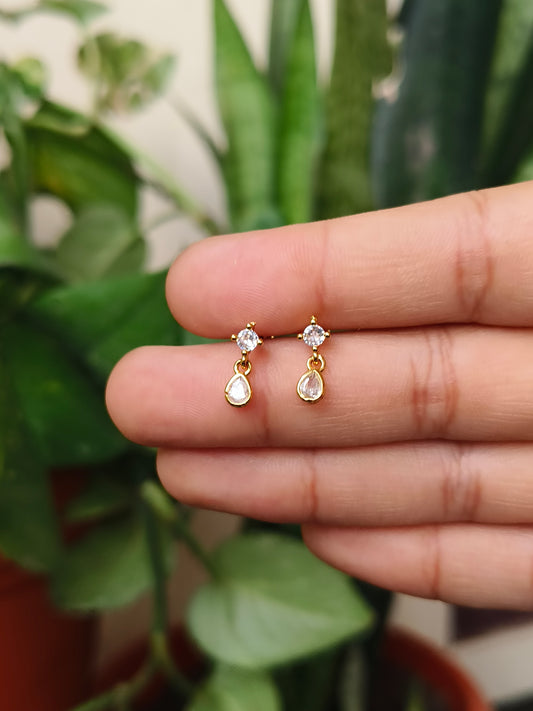 Minimal Stone Dangler  Ball Back Earrings