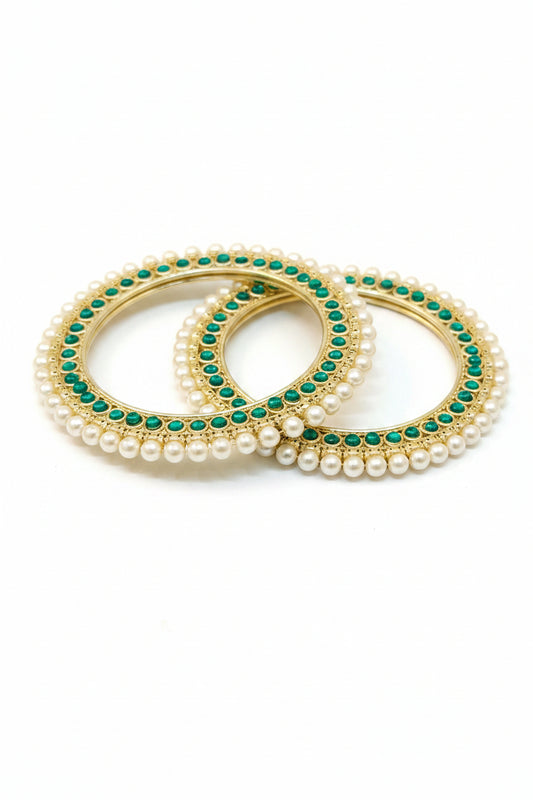 Green Rajwadi Bangles With Pearl