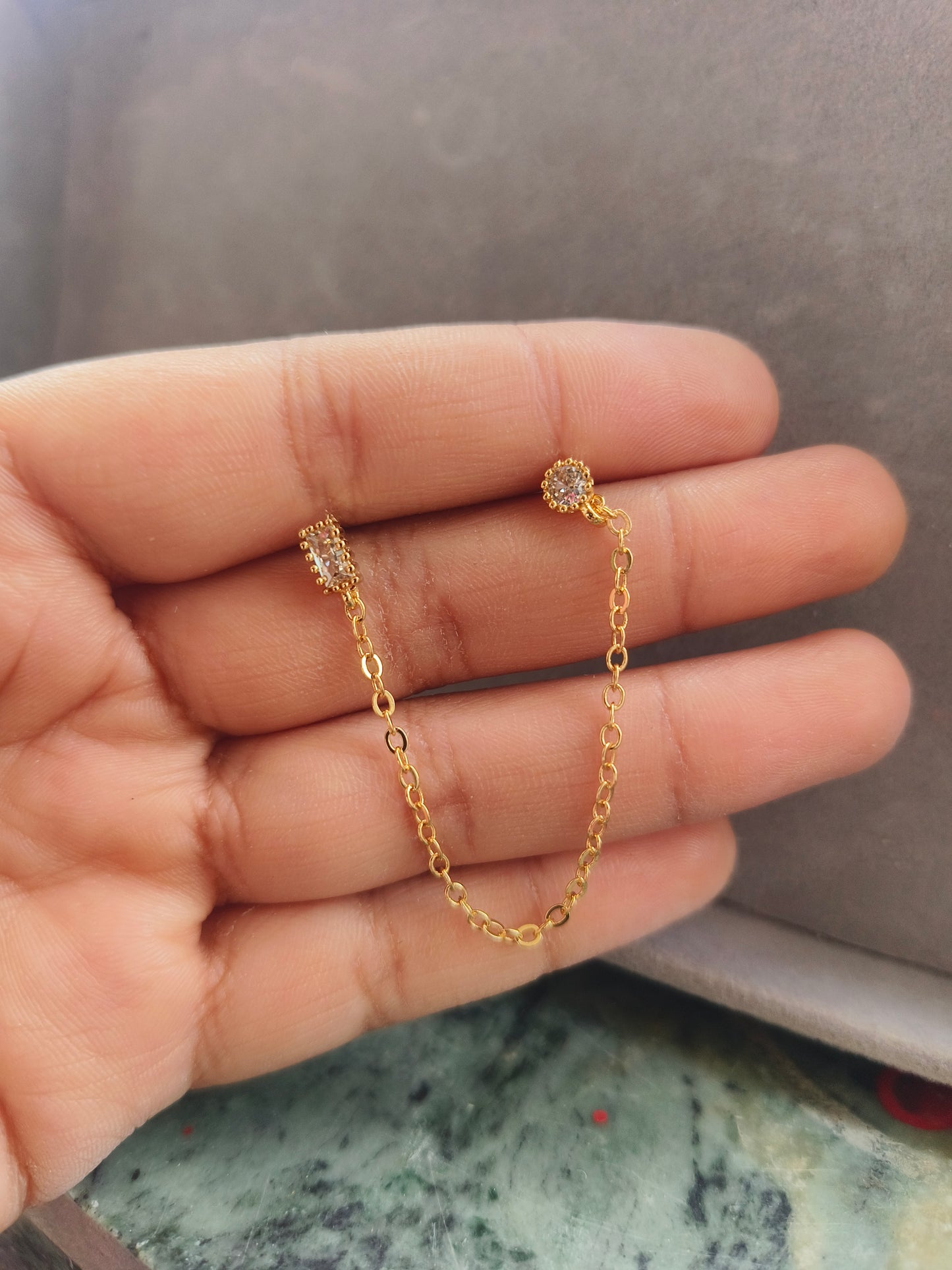 Dainty Crystal Chain Stud Earrings ✨|ear connector 13