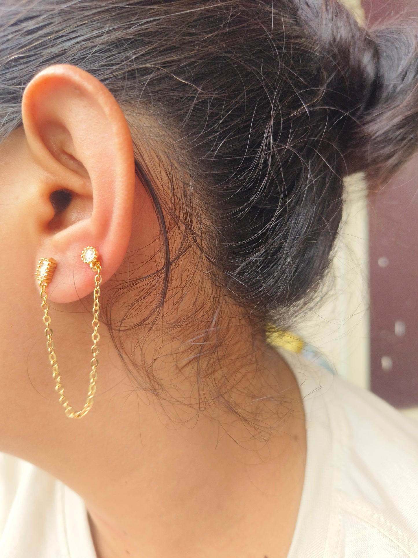 Dainty Crystal Chain Stud Earrings ✨|ear connector 13