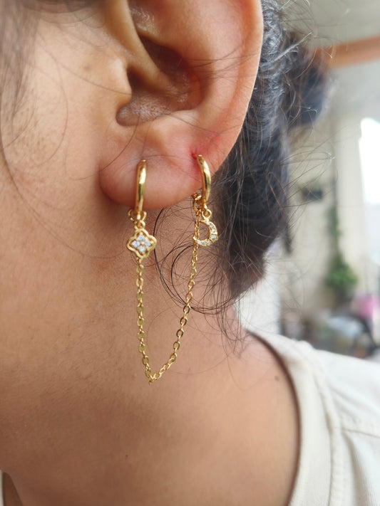 Moon & Flower Stack Chain hoops |EC 16