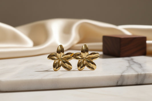 Anti-Tarnish Waterproof Gold Flower Stud Earrings for Women |