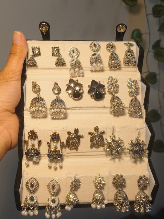 12 Pair Jhumka Gift Box Set – Premium Oxidized Earrings Collection with Jewelry Box