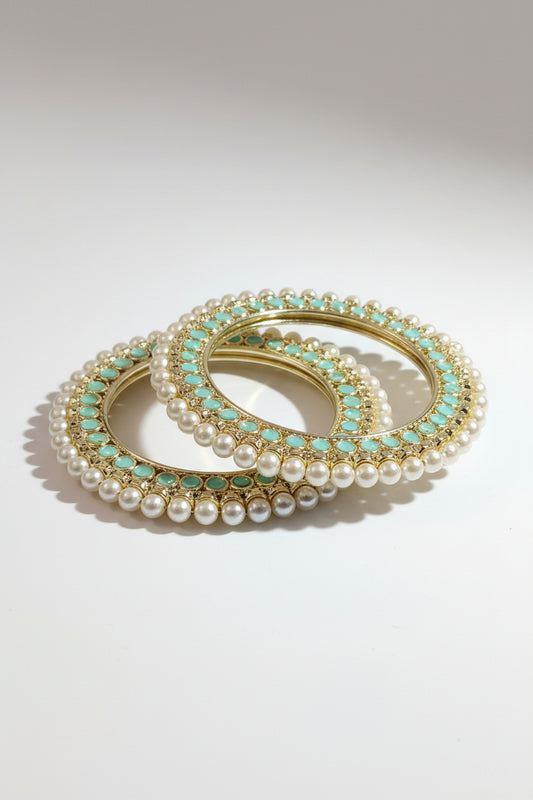 Mint Rajwadi Bangles with Pearl