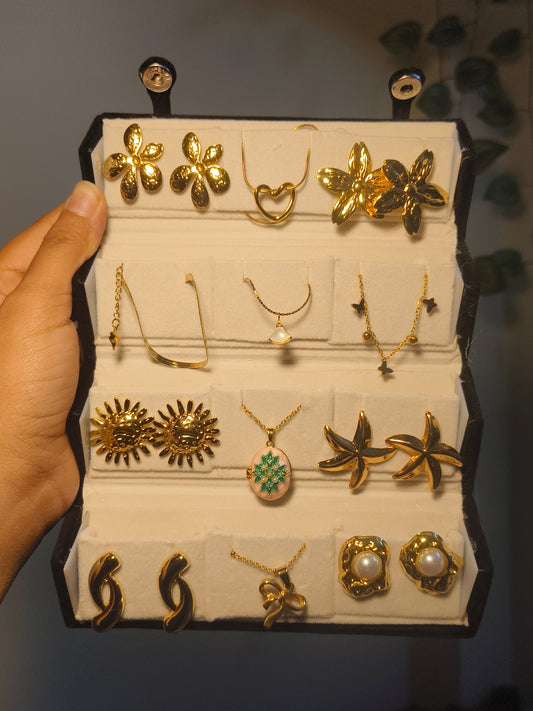 Premium Anti-Tarnish Jewelry Gift Box | 4 Neck Chains, 6 Earrings Pairs & 2 Bracelets | Waterproof Stainless Steel Collection