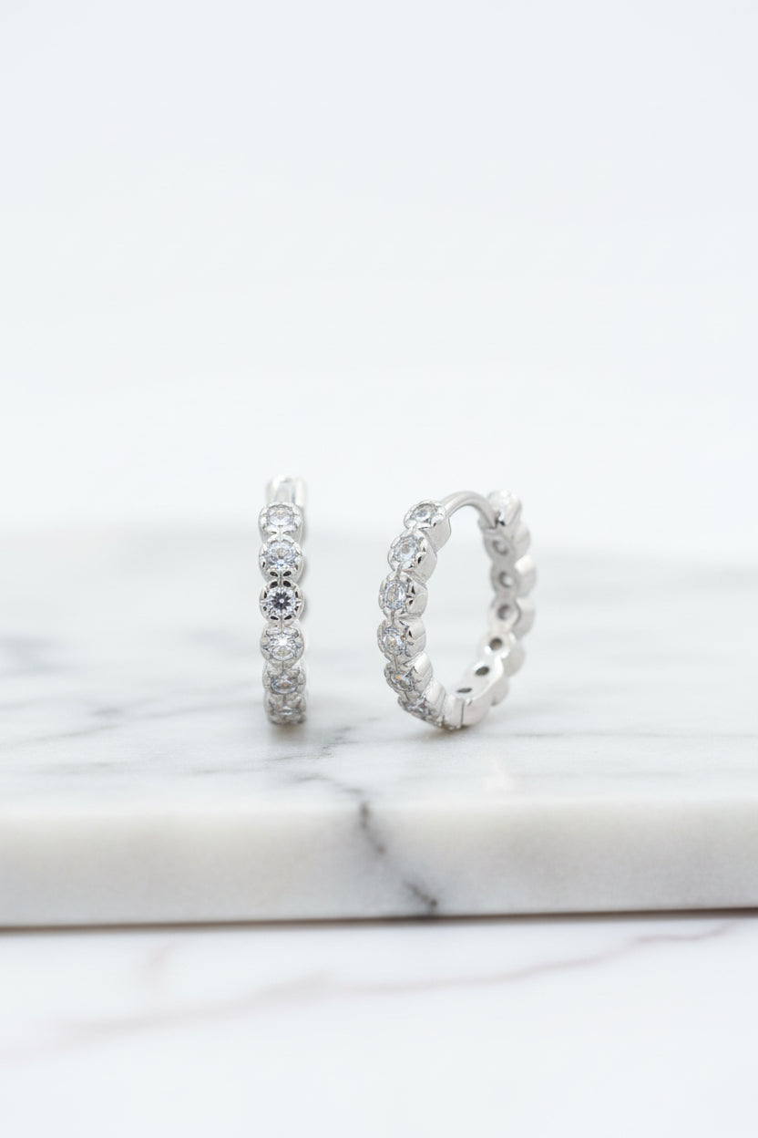 2-in-1 Silver CZ Hoop Earrings | Reversible Dual-Design Hoops🤍