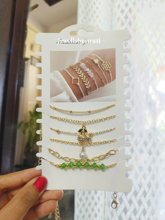 Set Of 6 Bracelates|Golden & Green
